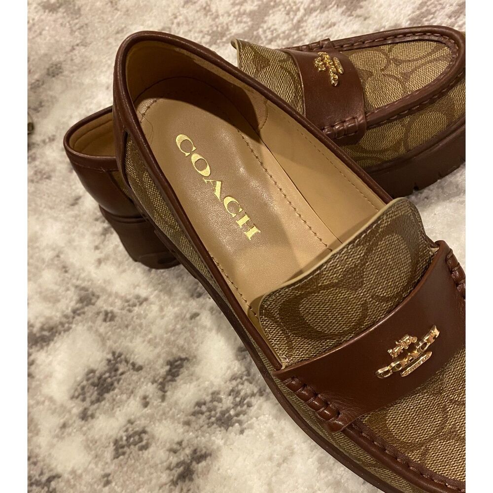 COACH Ruthie Loafers In Signature Canvas Khaki/Walnut Sz 6.5B NIB - Picture 8 of 11